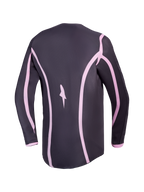 Alpinestars Stella Fluid Apex V2 Damen-Motocross-Trikot, Grau und Pink, Rückansicht mit verlängerter Rückenpartie.