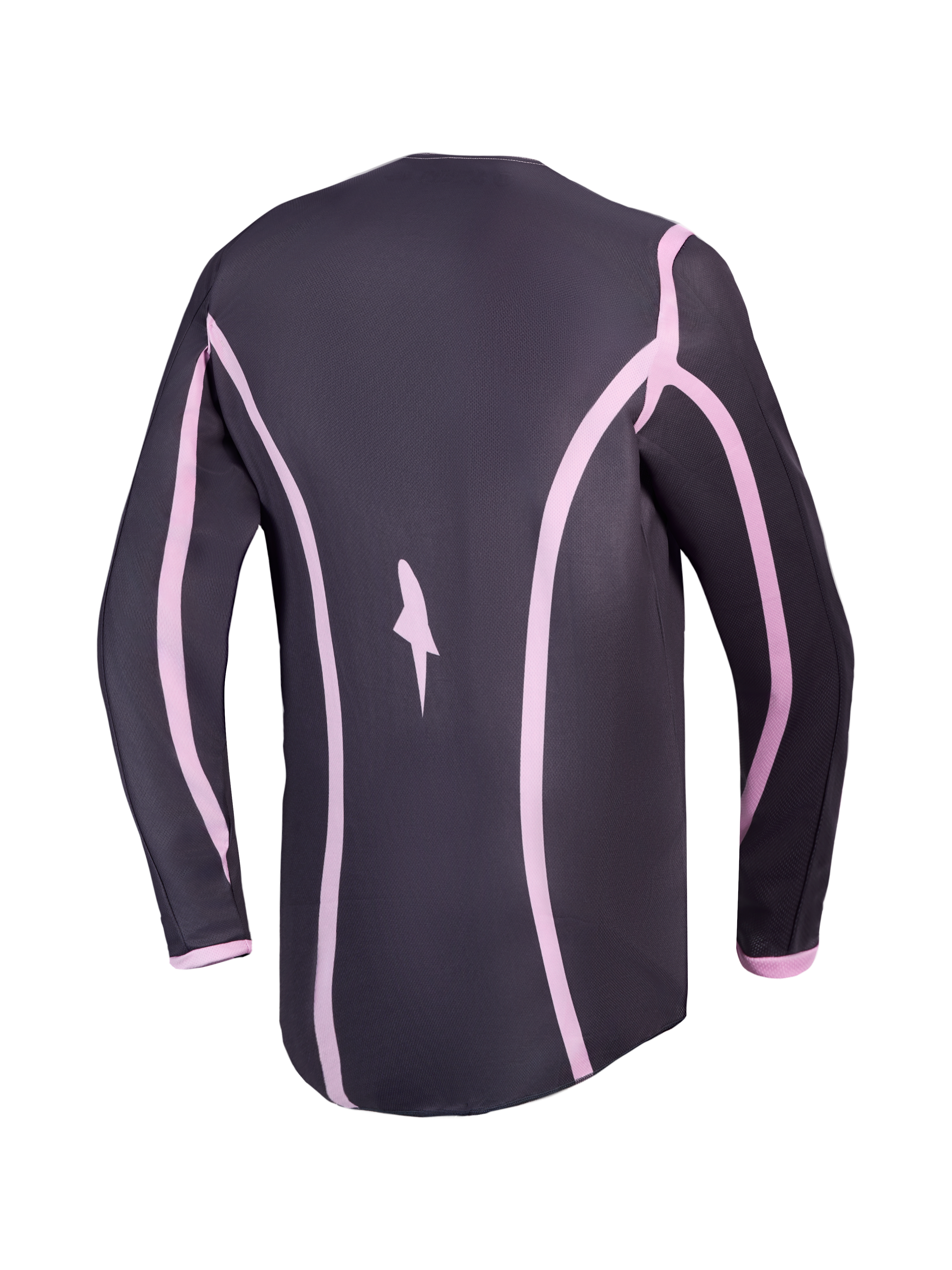 Alpinestars Stella Fluid Apex V2 Damen-Motocross-Trikot, Grau und Pink, Rückansicht mit verlängerter Rückenpartie.