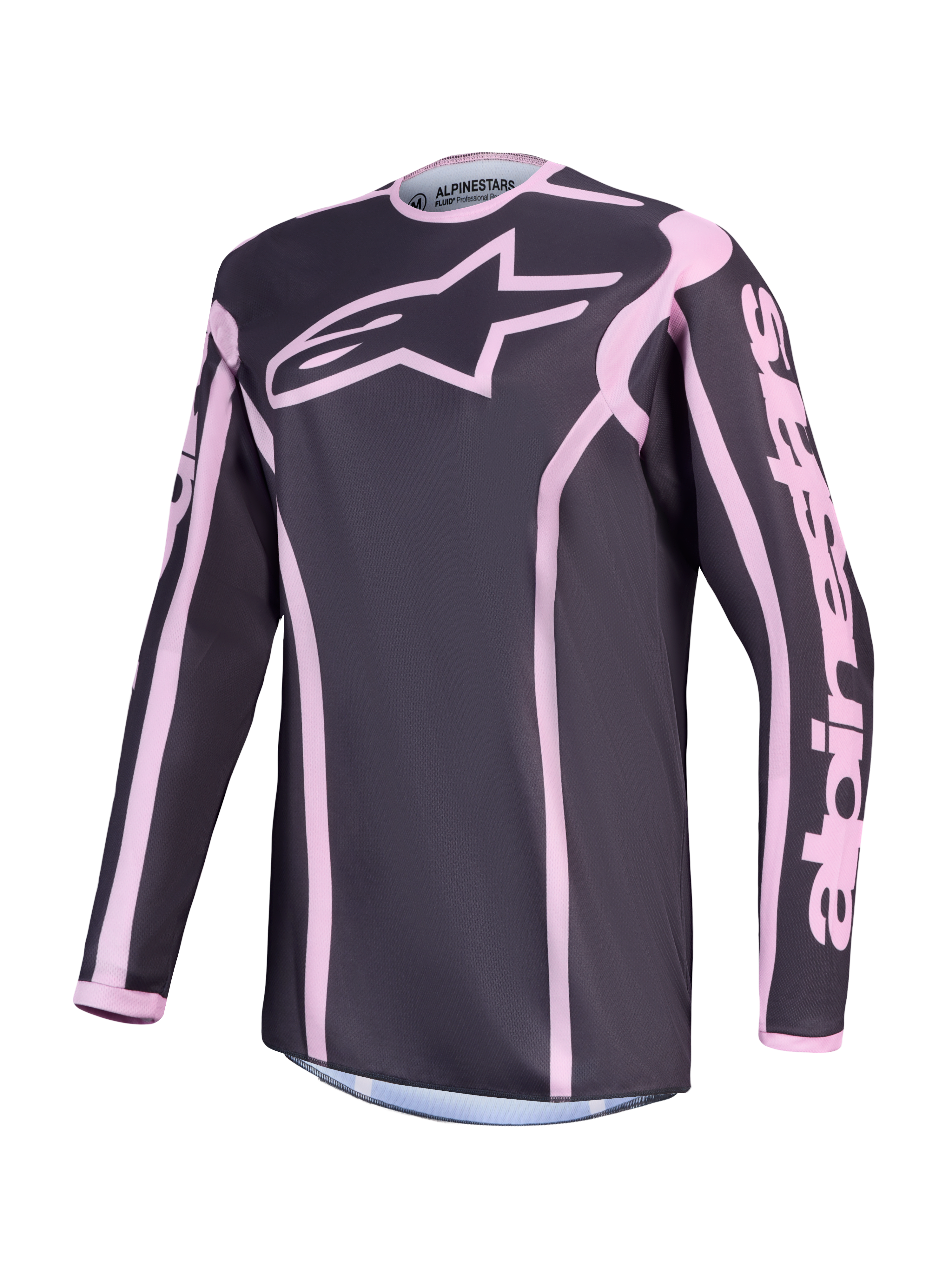 Alpinestars Stella Fluid Apex V2 Trikot, Damen-Motocrosstrikot in Grau und Pink, atmungsaktives Polygewebe.