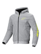 Alpinestars Chrome V2 Sport Hoodie, urban motorcycle hoodie, men's gray and fluo yellow tech fleece, CE Certified.