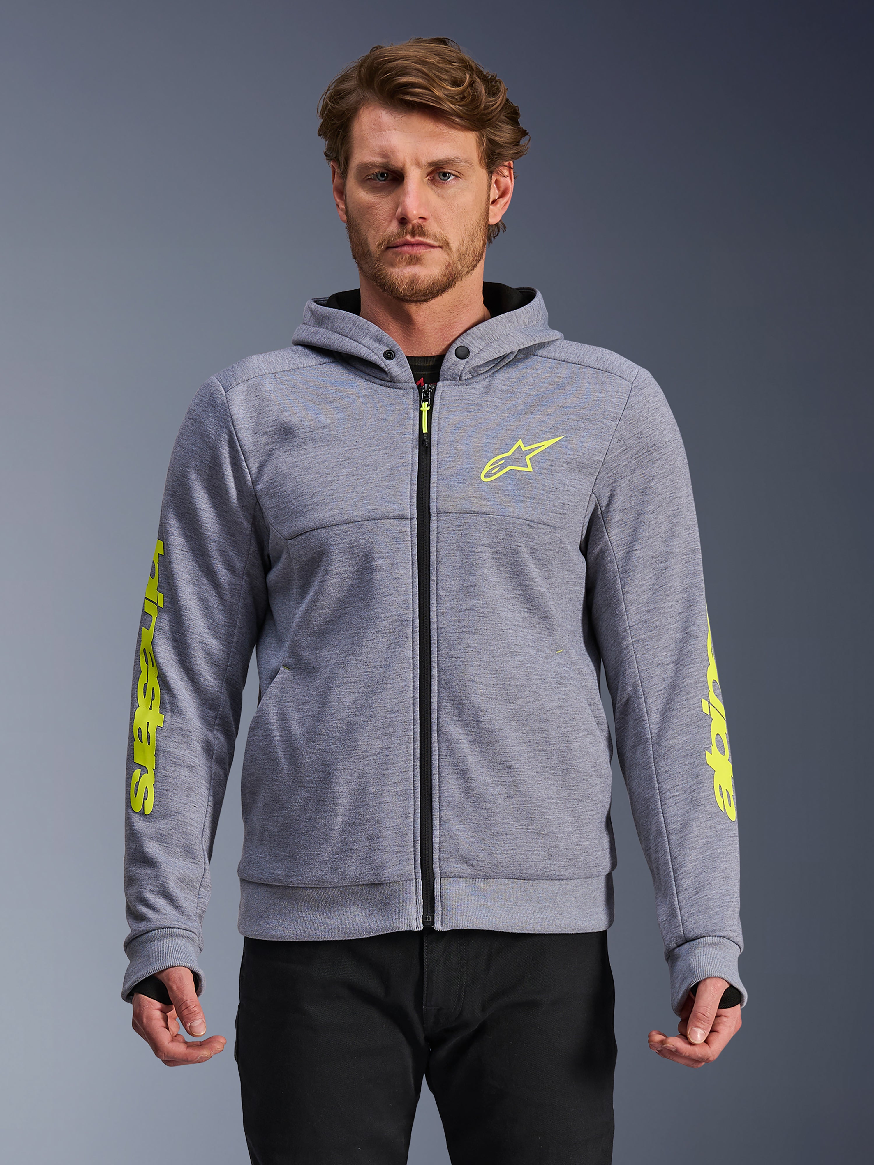 びーむ MIRROR9 ICON hoodie/GRAY×YELLOW Chrome V2 Sport - Gray Motorcycle Hoodie | Alpinestars®
