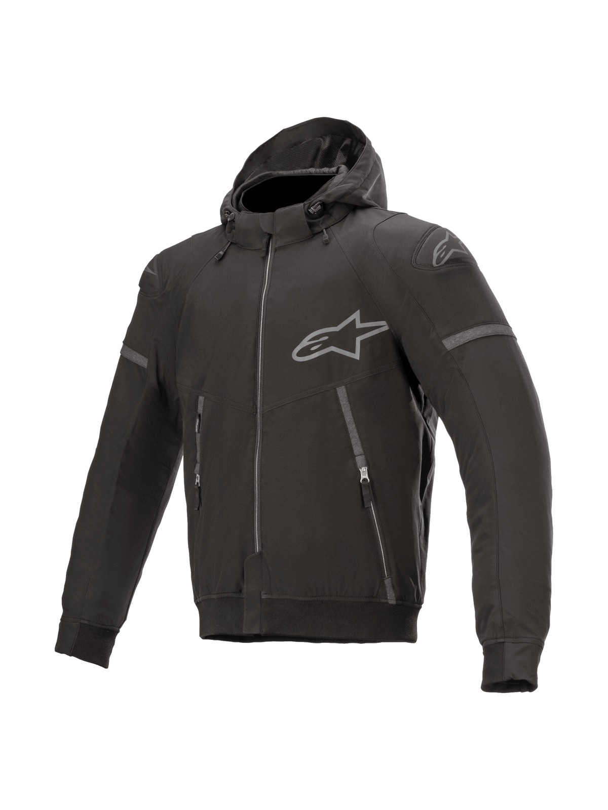 Alpinestars Sektor Tech V2 Hoodie, Men's Black Urban Road Jacket, CE Certified, featuring a wind-resistant shell.