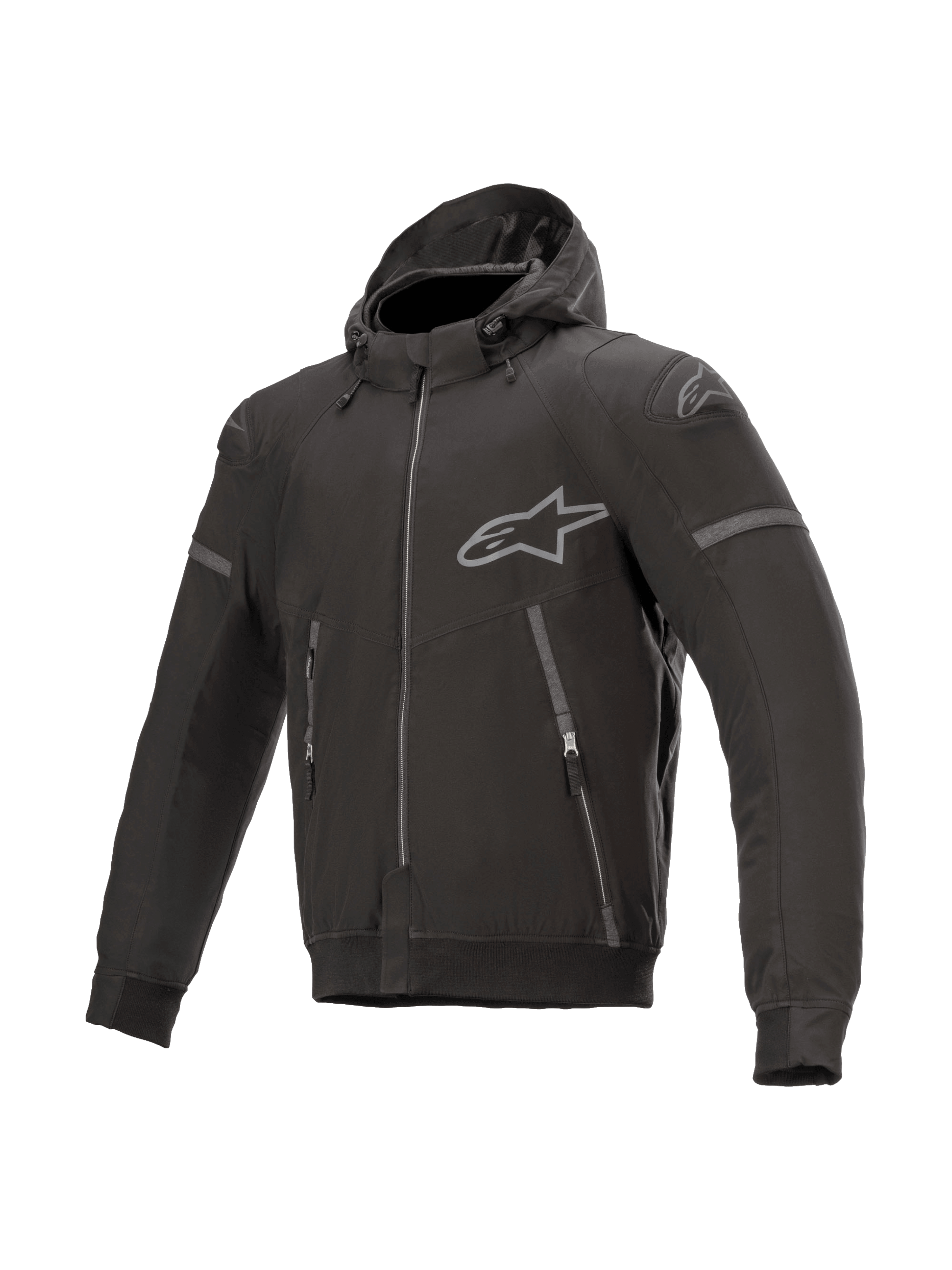 Alpinestars Sektor Tech V2 Kapuzenjacke, schwarze Herren-Motorradjacke für Urban Road, windabweisendes Textil, CE-zertifiziert, Nucleon Flex Plus Protektoren.