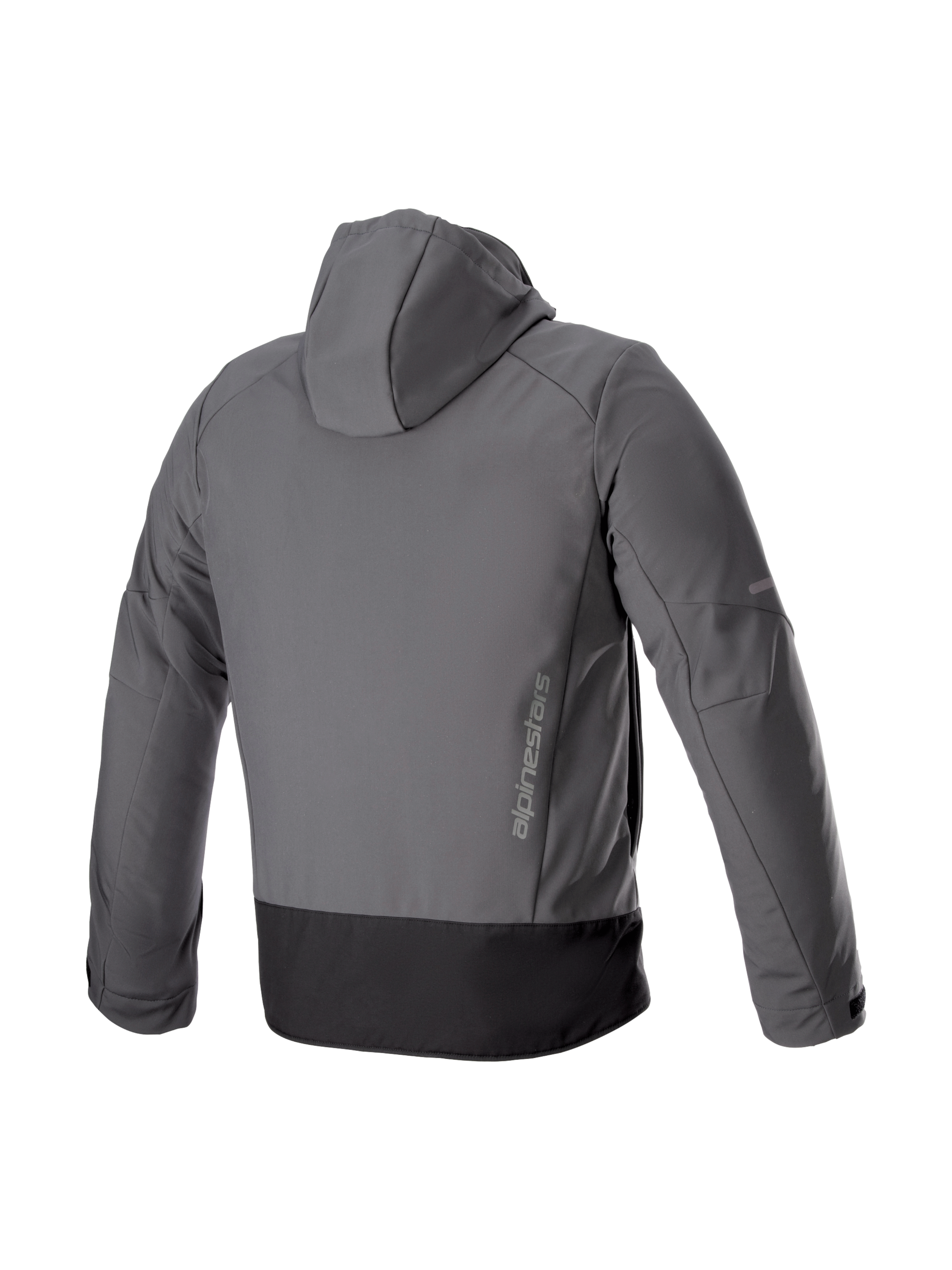 Alpinestars Neo Wasserdichte Kapuzenjacke, graue Urban-Motorradjacke aus Softshell mit vertikalem Branding.