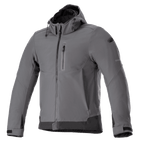 Alpinestars Neo Waterproof Hoodie, Urbane Motorradjacke, Tar-Grau und Schwarz, Kapuzenjacke mit Front-Reißverschluss und Brusttasche, verstellbare Klettverschlüsse an den Bündchen, technisches wetterbeständiges Softshell, modernes elegantes Design