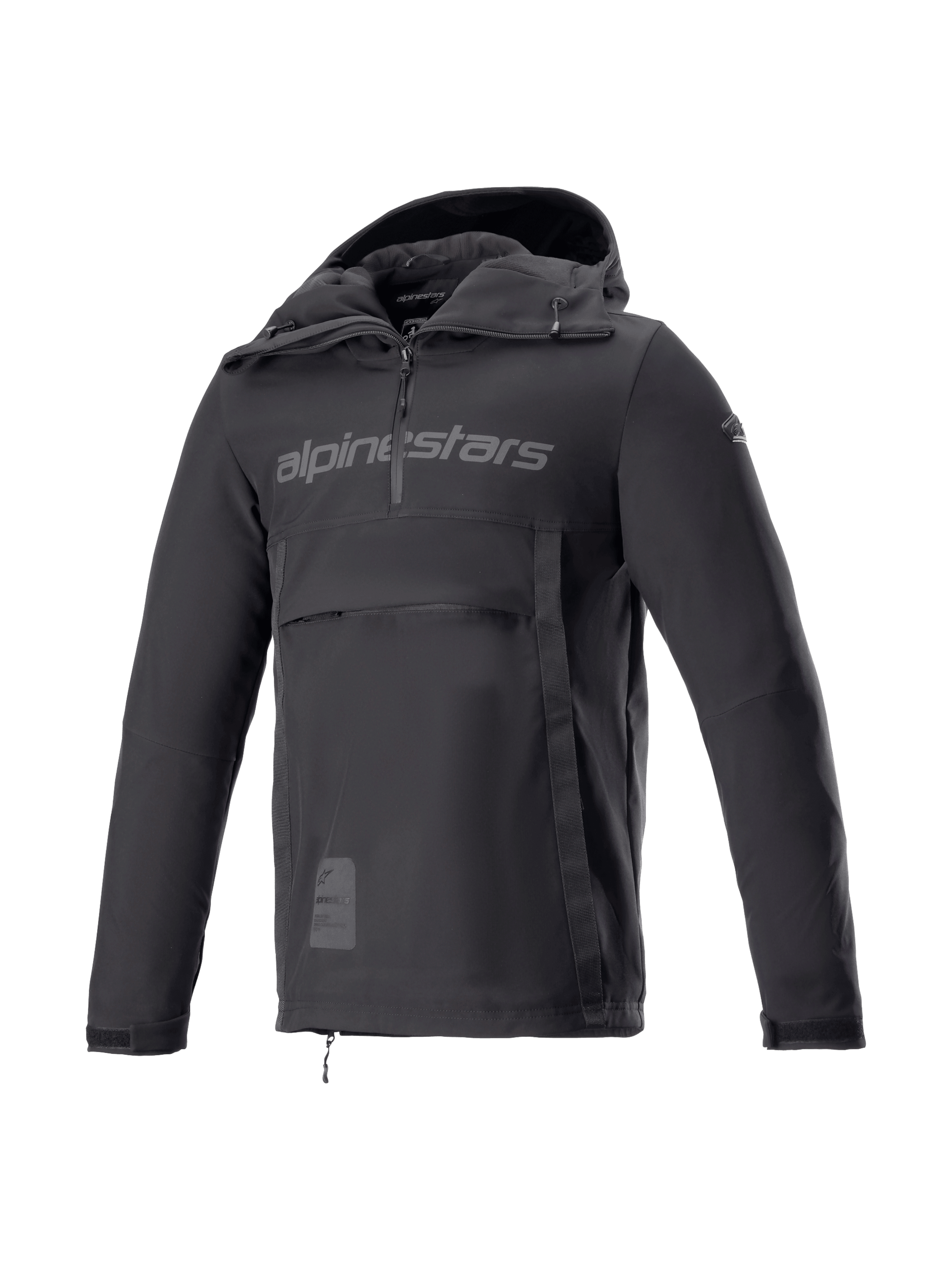 Alpinestars Sherpa Kapuzenjacke, schwarzer Softshell-Motorrad-Anorak für Herren, winddichte Urban Riding Jacke, Tech-Air® Ready.