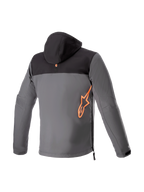 Alpinestars Sherpa Kapuzenjacke, Herren-Motorradjacke in Schwarz und Grau, Softshell, Rückansicht, fluo-rotes Logo, Tech-Air® Ready.