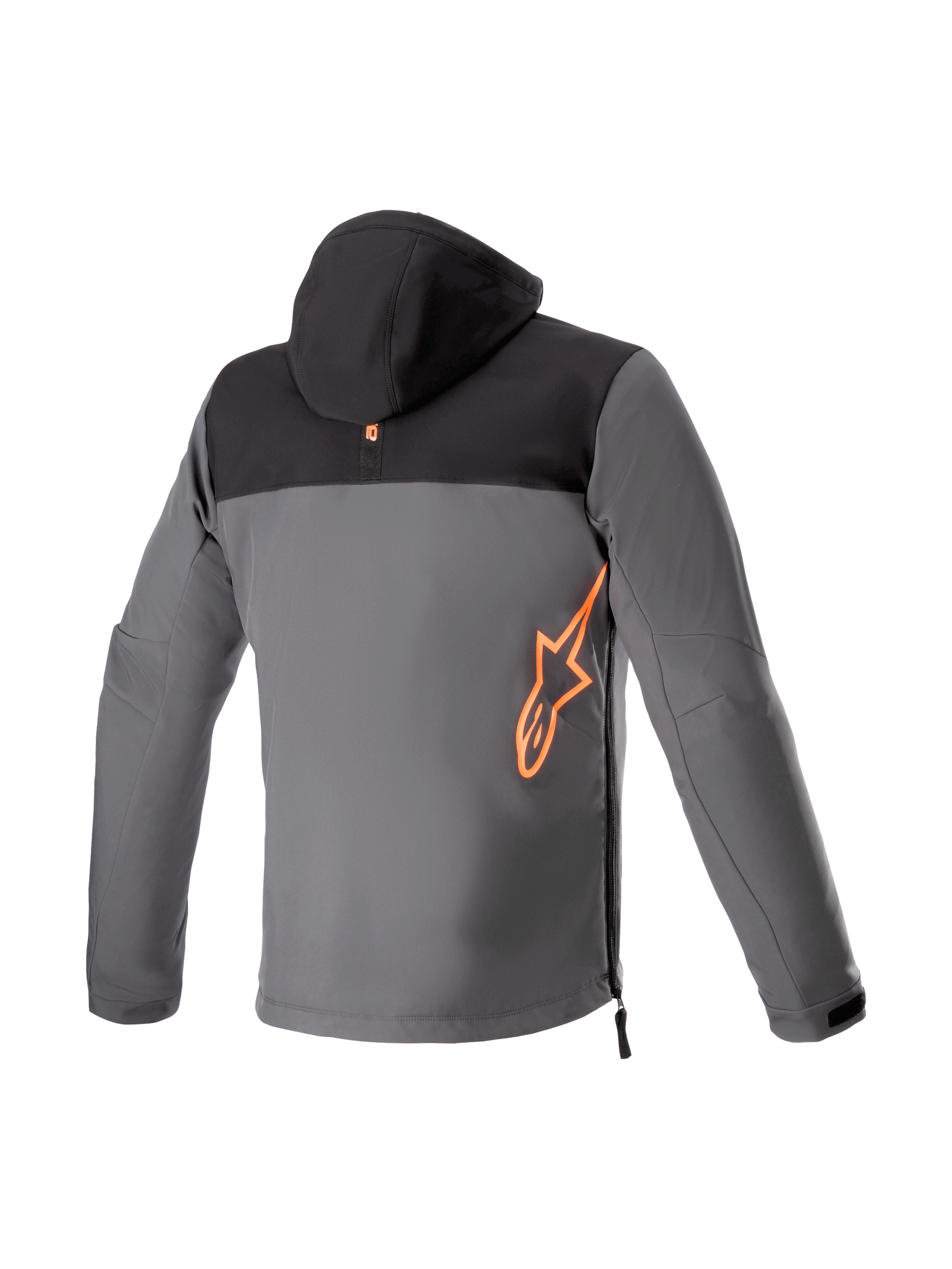 Alpinestars Sherpa Kapuzenjacke, Herren-Motorradjacke in Schwarz und Grau, Softshell, Rückansicht, fluo-rotes Logo, Tech-Air® Ready.