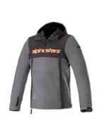 Alpinestars Sherpa Kapuzenjacke, urbaner Motorradanorak, Grau und Schwarz, winddichtes Softshell mit rotem Logo.