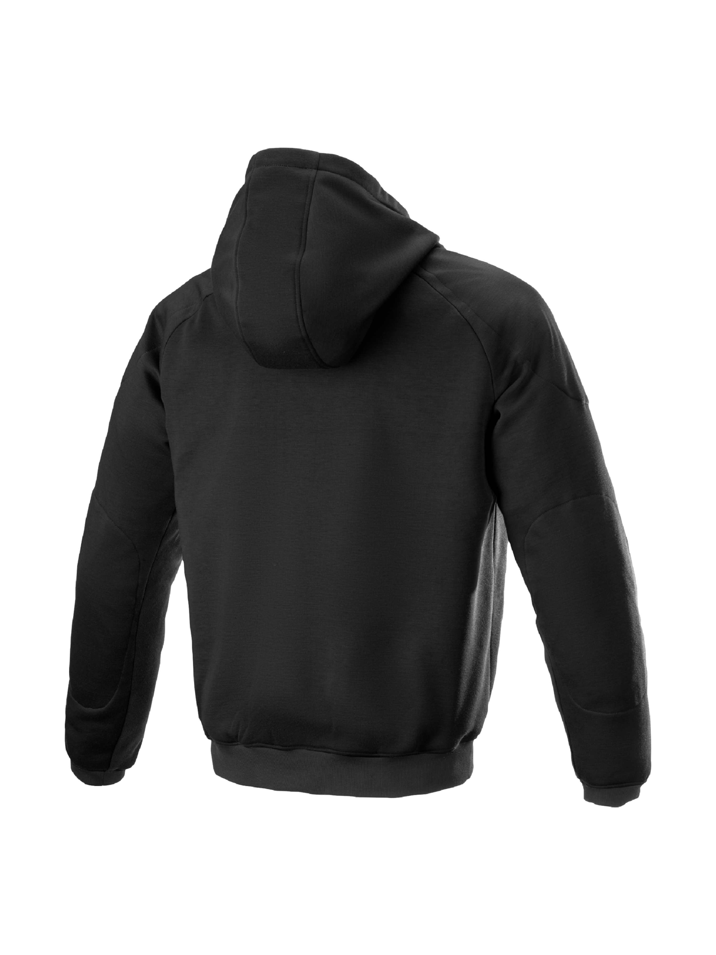 Alpinestars Ageless Hoodie, black textile urban motorcycle jacket featuring internal riding protection, back view.
