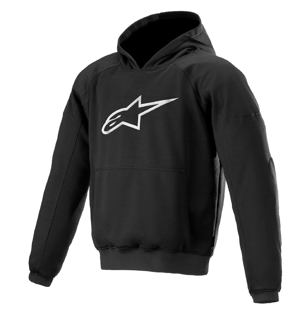 Alpinestars Ageless Hoodie, urbaner Motorrad-Hoodie, Schwarz mit weißem Sternlogo, Pullover-Stil mit Kängurutasche, gerippte Bündchen und Saum, lässiges vom Motorsport inspiriertes Design