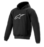 Alpinestars Ageless Hoodie, urbaner Motorrad-Hoodie, Schwarz mit weißem Sternlogo, Pullover-Stil mit Kängurutasche, gerippte Bündchen und Saum, lässiges vom Motorsport inspiriertes Design
