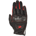 Alpinestars Honda SMX-2 Air Carbon V2 Handschuhe, Motorrad-Sporthandschuhe, Schwarz und Rot, mit Karbon-Knöchelschutz, 3D-Mesh- und Leder-Außenschale, rotem Honda-Flügel-Logo und roten Nähten, Kurzstulpen-Design für Performance-Straßenfahrten.
