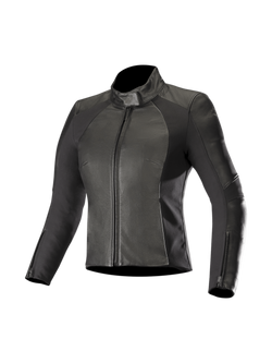 Alpinestars Stella Vika V2 Women's Motorcycle Leather Jacket in black with aramid stretch panels and CE-certified armor.