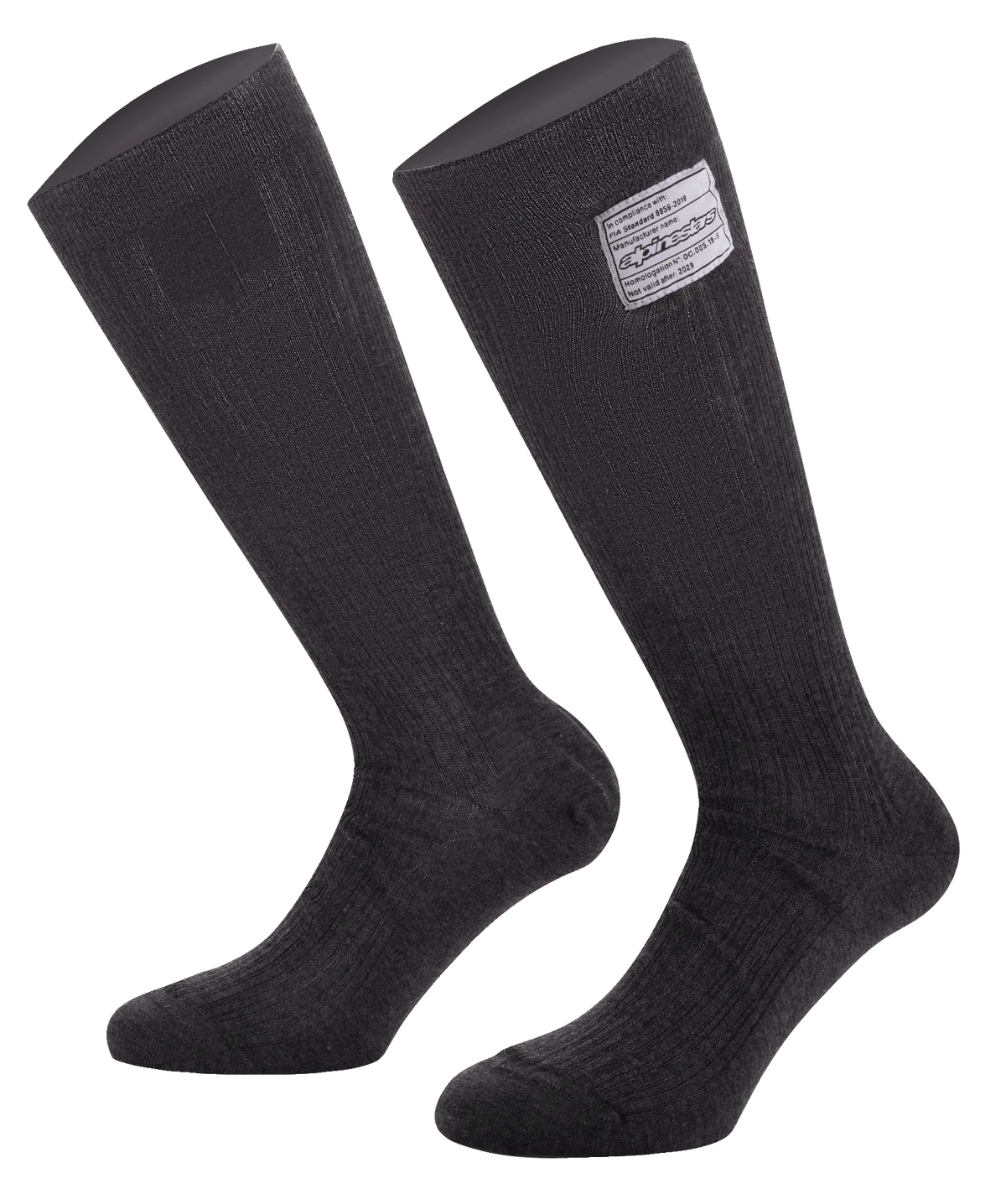 Alpinestars Race V4 Socken, Auto-Rennsocken, Schwarz, mit FIA 8856-2018 Zertifizierungsetikett, feuerfeste Nomex-Konstruktion mit gerippter Textur, knielang, technischer Base Layer für den Motorsport