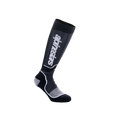 Alpinestars Youth MX Plus Socken, Motocross-Kniestrümpfe für Jugendliche, Schwarz und Grau, weißes Alpinestars-Branding, gerippte Textur mit verstärktem Fersen- und Zehenbereich, atmungsaktive einlagige Konstruktion für Offroad-Performance