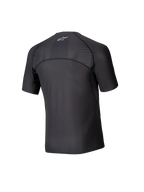 Alpinestars Tech KX Sim Top, Kurzarm-Karting-Baselayer, Schwarz, Rückansicht mit atmungsaktiven Mesh-Einsätzen an den Schultern und am oberen Rücken, ergonomische Nahtkonstruktion, feuchtigkeitsableitendes Funktionsgewebe