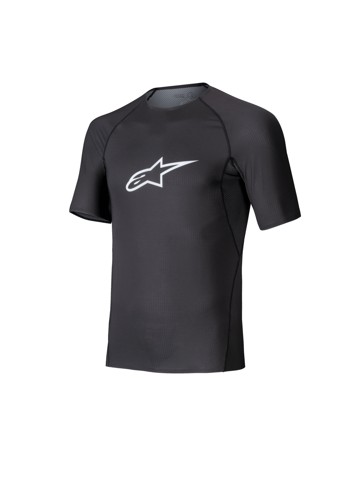 Alpinestars Tech KX Sim Top, kurzärmeliger Karting-Baselayer, Schwarz mit weißem Astars-Logo auf der Brust, atmungsaktive Stretch-Mesh-Konstruktion, ergonomische Passform für Karting und Sim-Racing