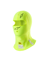 Alpinestars ZX Evo V3 Sturmhaube, Auto-Rennsport-Kopfbedeckung, Gelb Fluo, mit schwarzen Stern-Logos auf der Stirn und am Kinn, FIA- und SFI-Zertifizierungsetiketten am Hals, leichtes flammhemmendes Material mit einer Öffnung für den Trinkschlauch