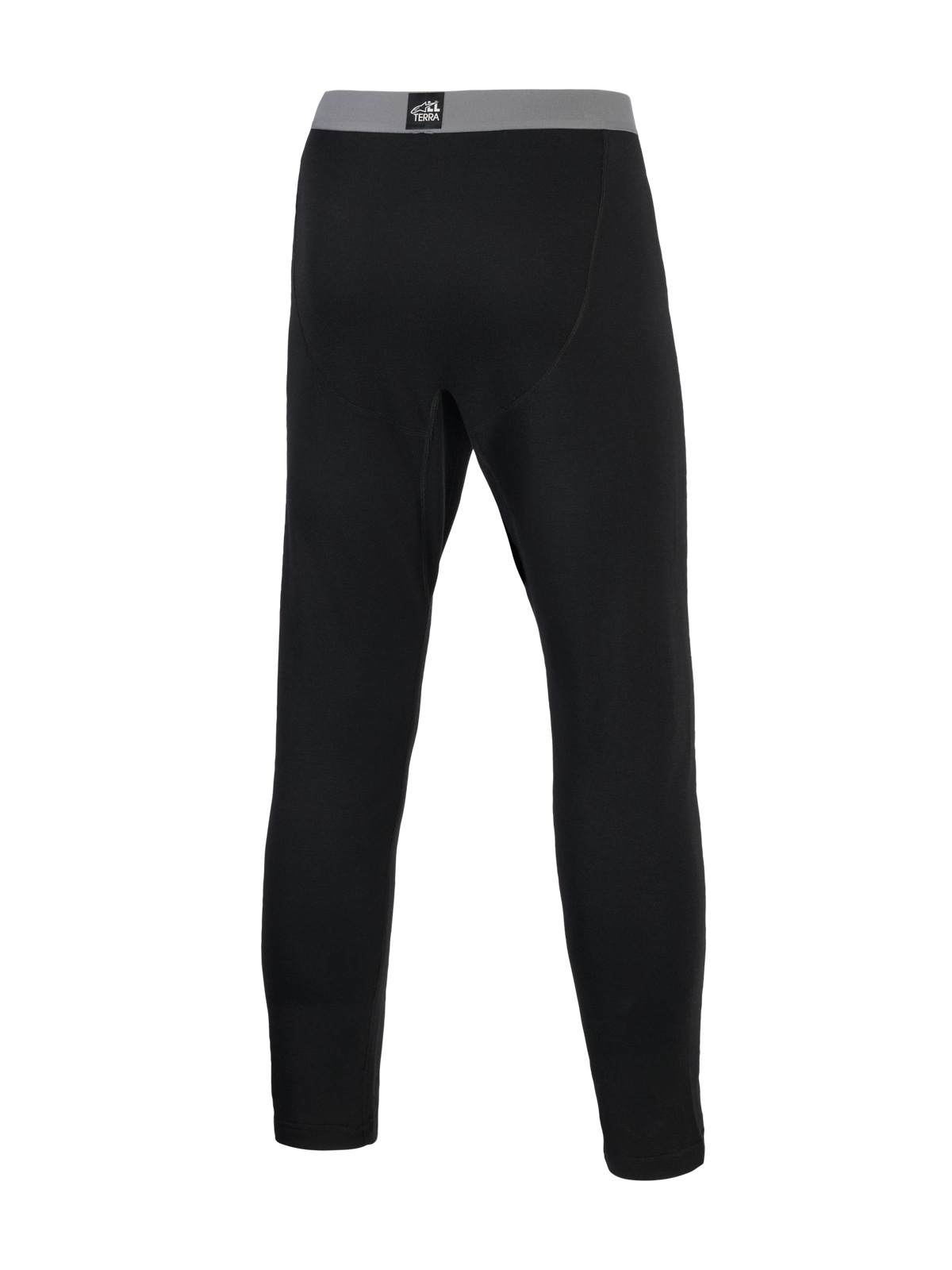 Alpinestars At 8 Merino Bottom Unterzieher, Adventure-Motorrad-Basisschicht, Schwarz mit grauem elastischem Bund und Branding, Rückansicht