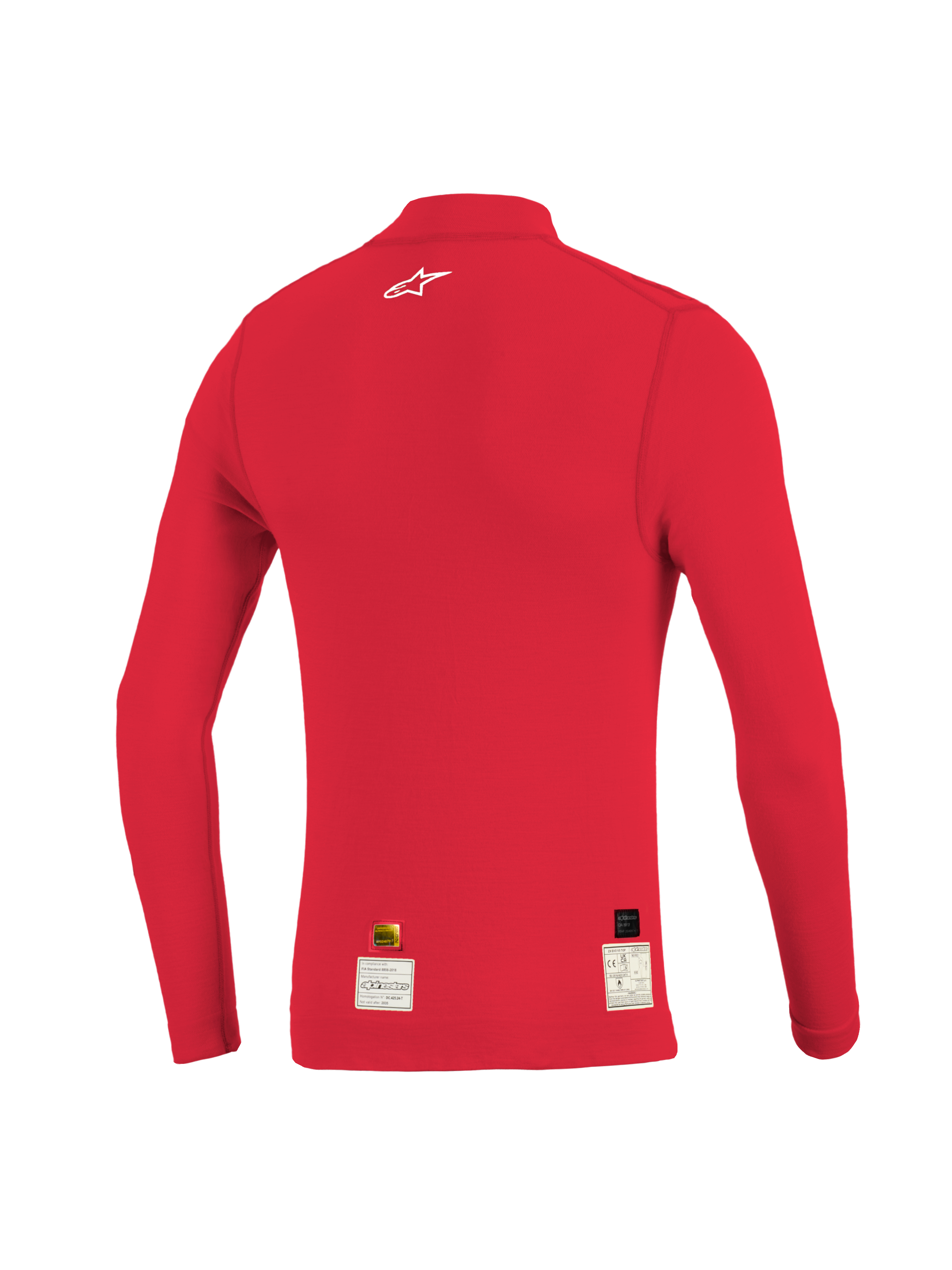 Alpinestars ZX Evo V3 Top, Langarm-Base-Layer für den Autorennsport, Rot, Rückansicht, leichtes flammhemmendes Material mit Jacquard-Mesh-Konstruktion für Atmungsaktivität