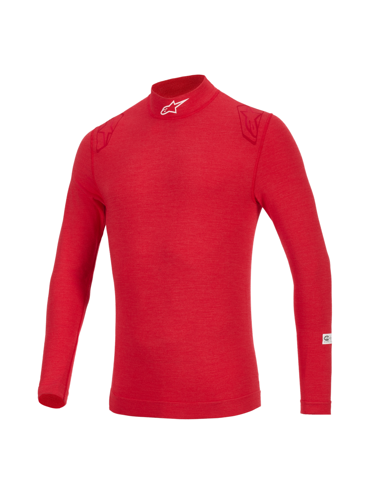 Alpinestars ZX Evo V3 Top - Long Sleeve, Red flame-resistant auto racing base layer, featuring high neck with white logo, tonal red shoulder details, and lightweight technical fabric for professional driver protection.