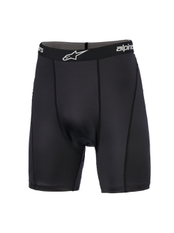 Alpinestars MX Boxer Padded, Motocross-Base-Layer, Schwarz, Kompressionsshorts mit elastischem Markenbund und weißem Logo, flache Nähte, geschmeidiger Stretch-Stoff für Komfort beim Offroad-Fahren