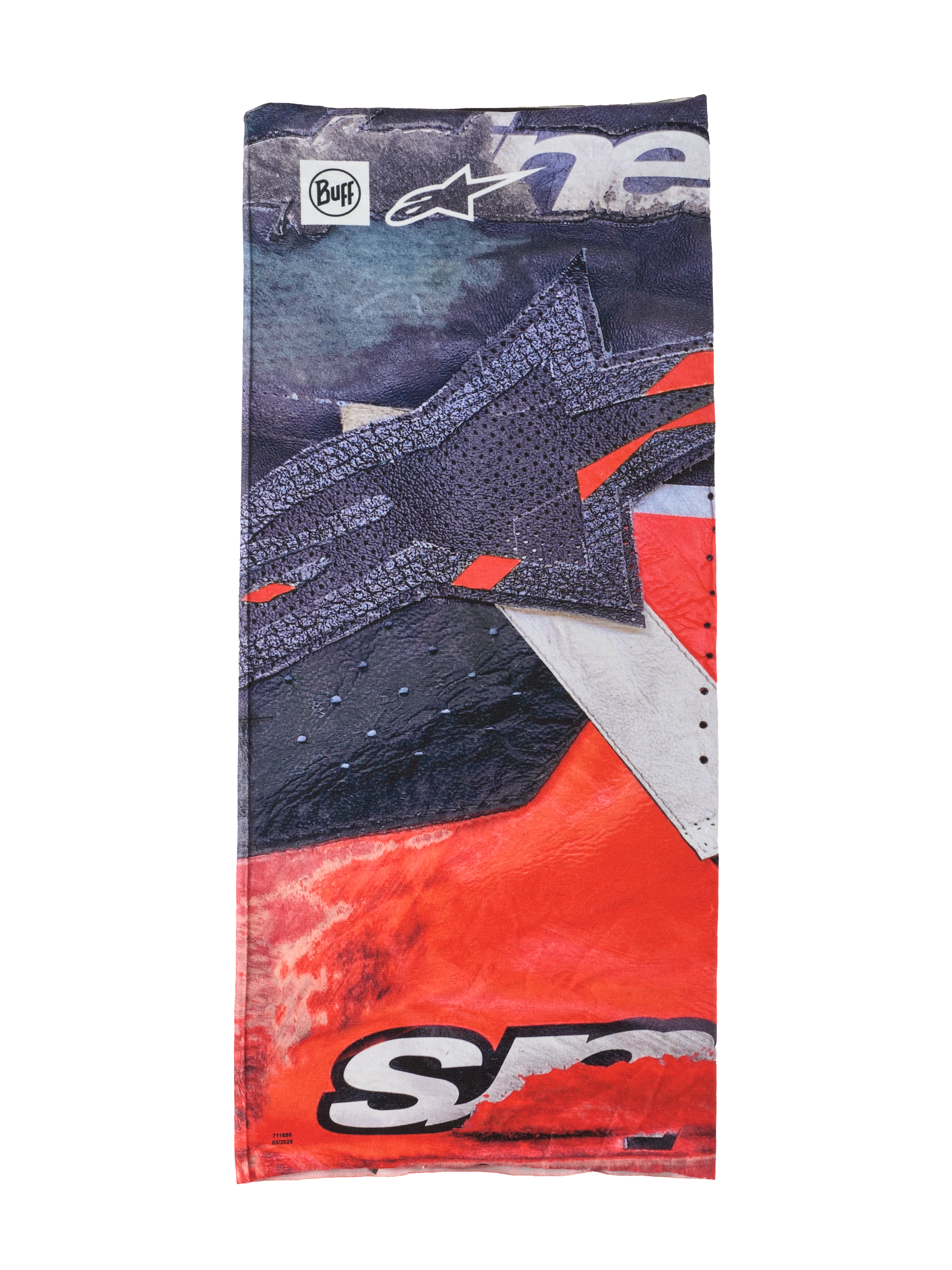 Alpinestars Buff Ignite Neck Tube, multifunktionales Halstuch, Schwarz und leuchtendes Rot mit weißen Details, mit großer Stern-Grafik, Alpinestars und Buff Logos, sportliches Design für das Motorradfahren