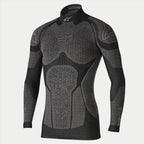 Alpinestars Ride Tech Top Langarm Winter, Motorrad-Funktionsunterwäsche, Schwarz und Grau, technisches Langarmoberteil mit wabenförmig strukturierten Einsätzen mit dualer Dichte, Kompressionspassform, Stehkragen mit weißem Alpinestars-Logo, Performance-Thermo-Unterwäsche für kaltes Wetter