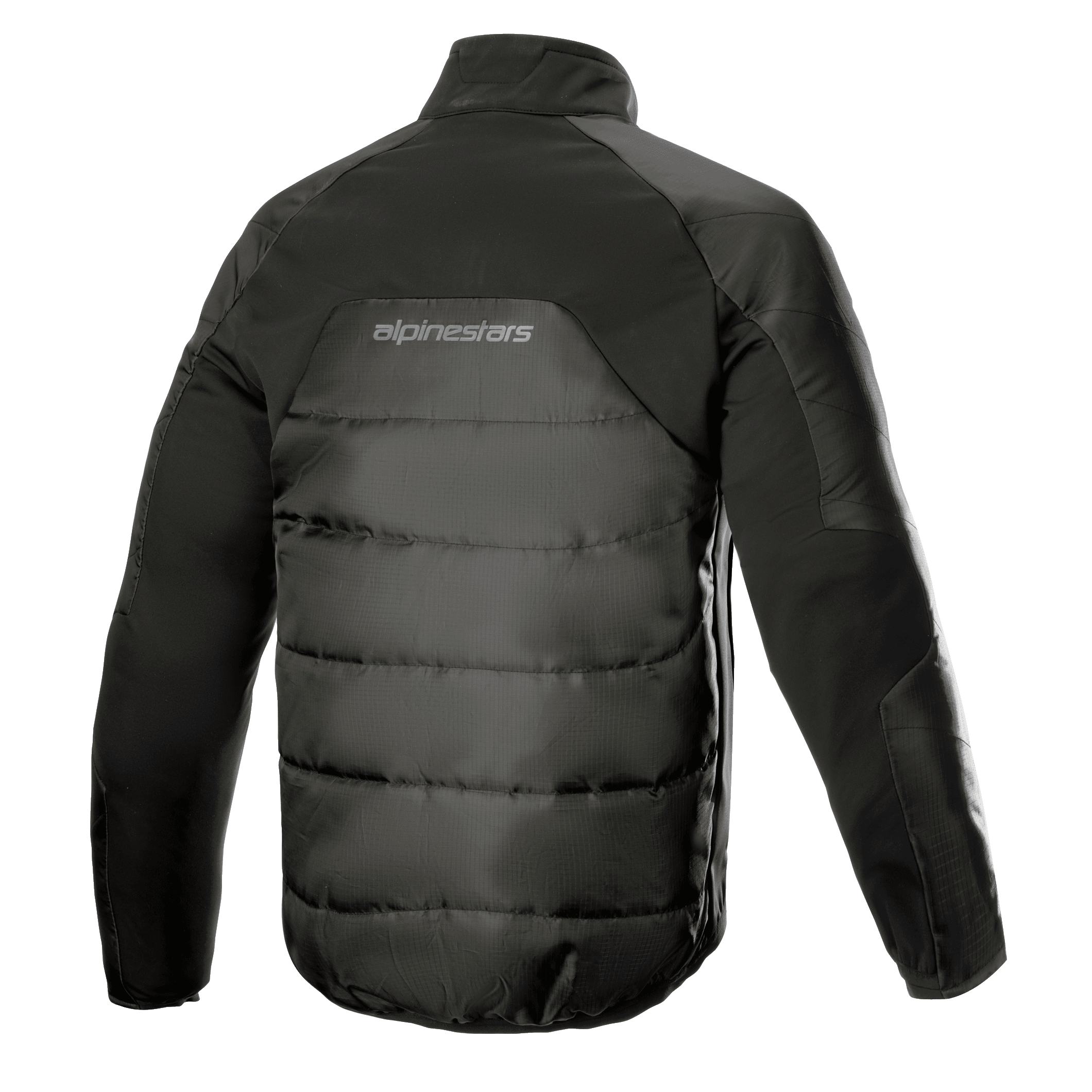 Alpinestars AMT Thermal Liner, Black Thermal Mid-layer Jacket, Rear view featuring quilted 3L Ripstop construction, PrimaLoft insulation, and Alpinestars branding on the upper back