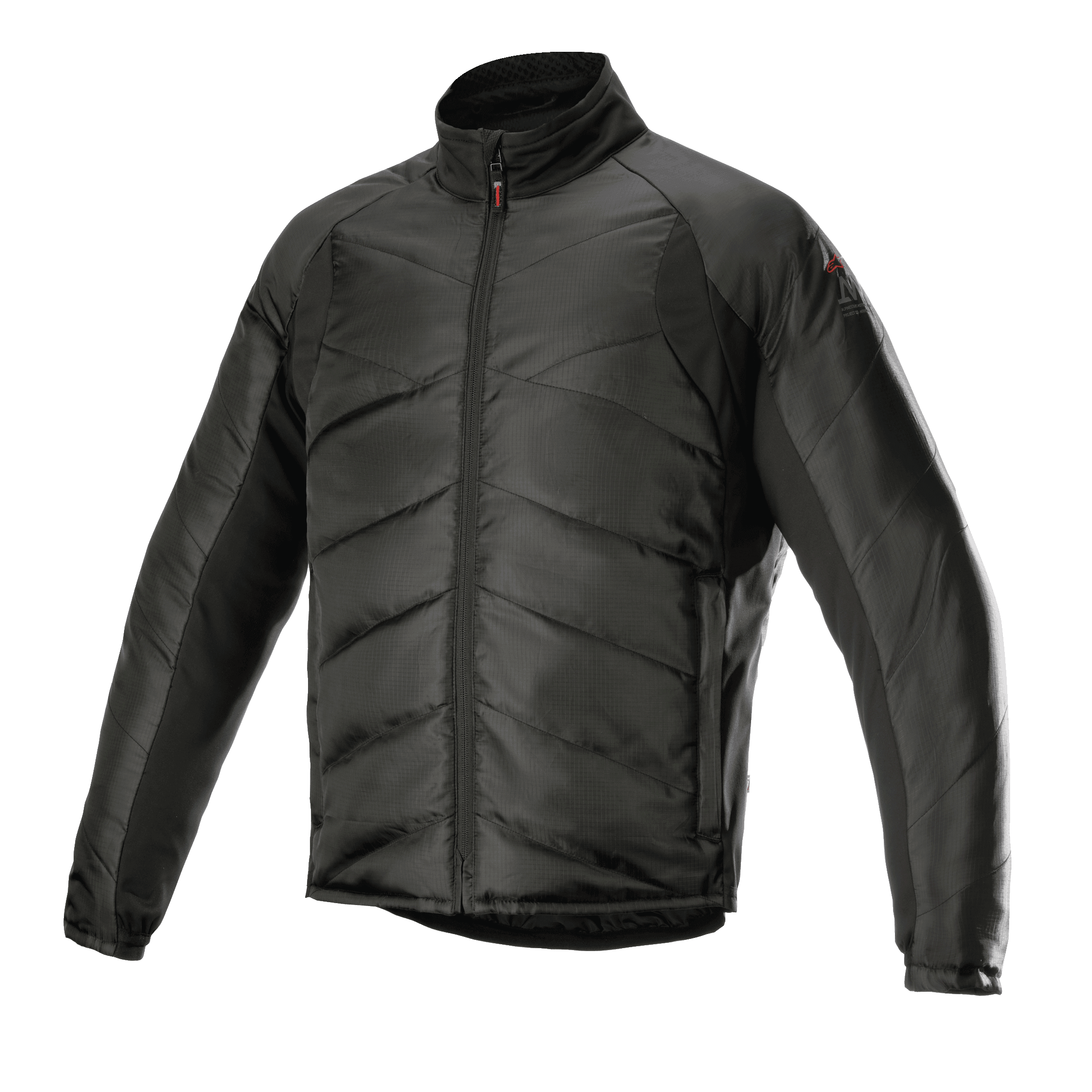 Alpinestars AMT Thermal Liner, Schwarz, Thermo-Zwischenschichtjacke, gesteppte diagonale Wattierung und Ripstop-Gewebe, hoher Kragen, durchgehender Frontreißverschluss, leichte Isolierung für Motorrad-Adventure-Touring