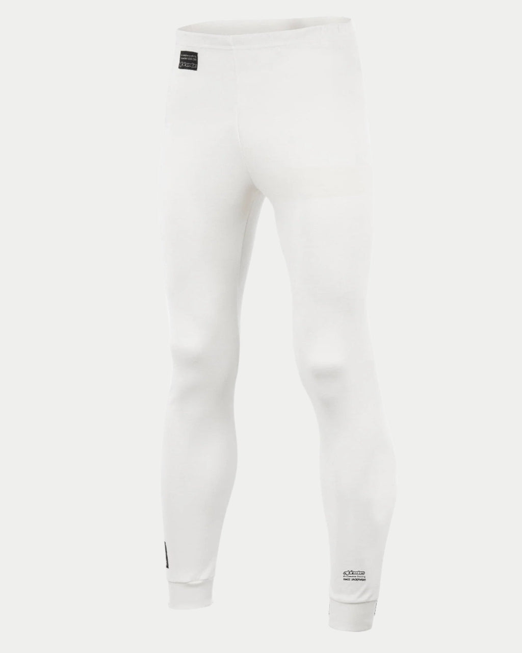 Alpinestars Race Bottom FIA, Auto-Rennsport-Basisschicht-Hose, Weiß, mit schwarzem FIA-Label an der Hüfte und Branding am Unterschenkel, leichtes und atmungsaktives feuerfestes Textil für professionellen Motorsport