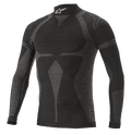 Alpinestars ZX Evo V2 Langarm-Oberteil, Auto-Rennsport-Base-Layer, Schwarz und Grau, hoher Kragen mit weißem Logo, Jacquard-Motivmuster, eng anliegende technische Bekleidung mit leichter Strickstruktur