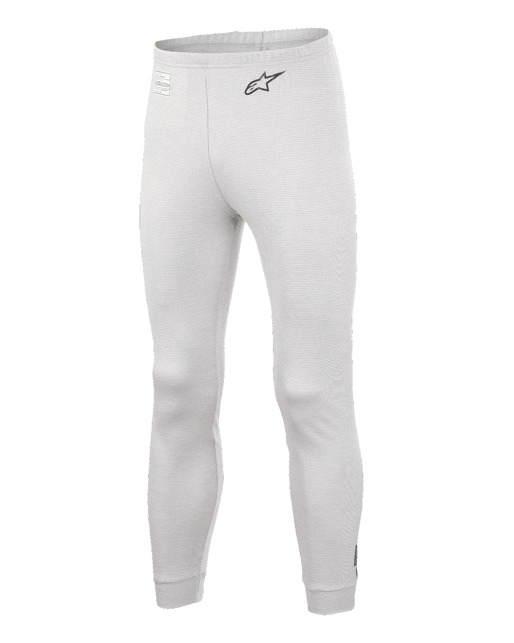 Alpinestars Race V3 Unterteil, Auto-Rennsport-Basisschicht-Hose, Weiß, strukturiertes flammhemmendes Material, schwarzes A-Star-Logo auf der Hüfte, gerippte Knöchelbündchen und Taillenbund, leichte technische Funktionsunterwäsche