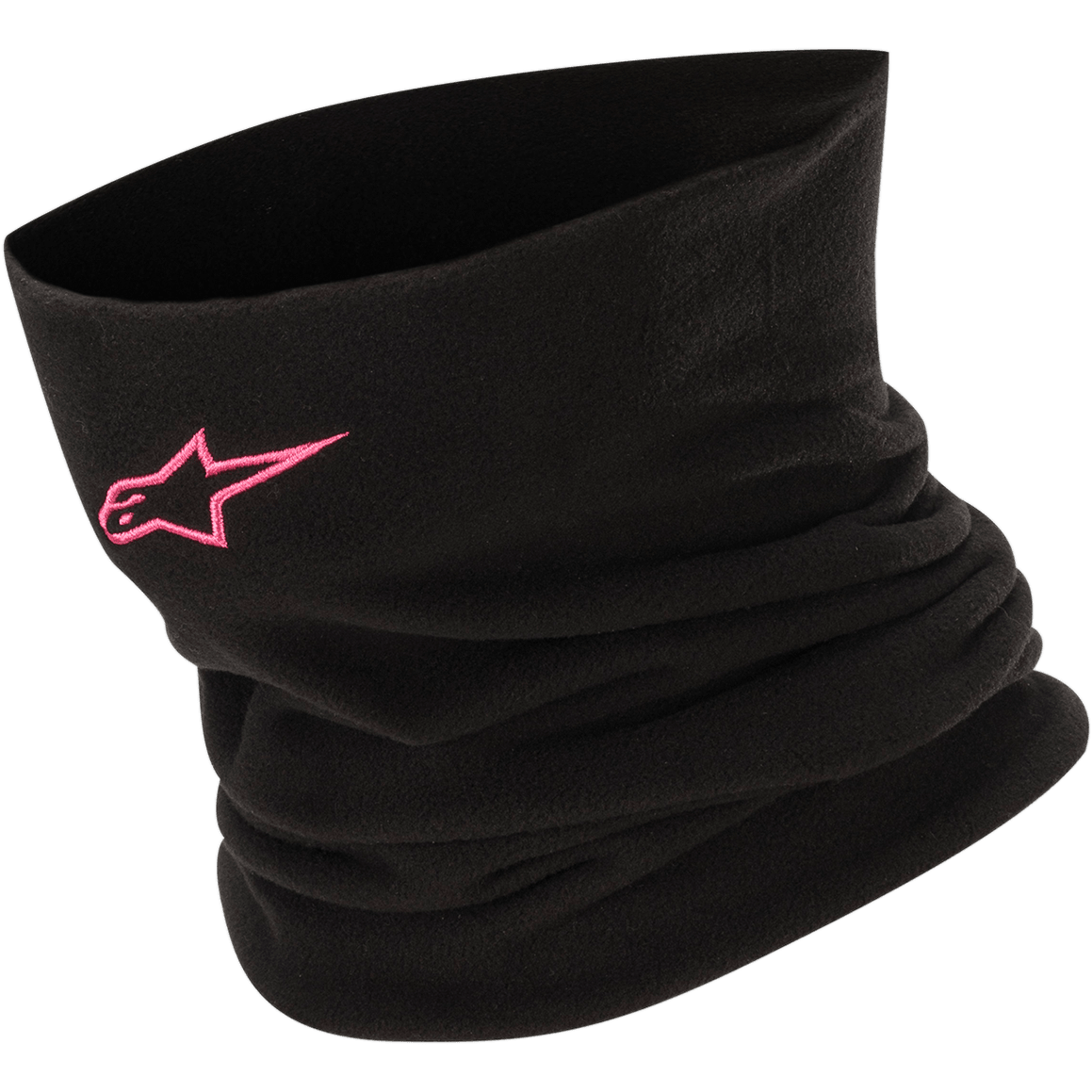 Alpinestars Halswärmer aus schwarzem Mikrofleece mit pinkem Stern-Logo, thermischer Windschutz für Motorradsport und Touring.