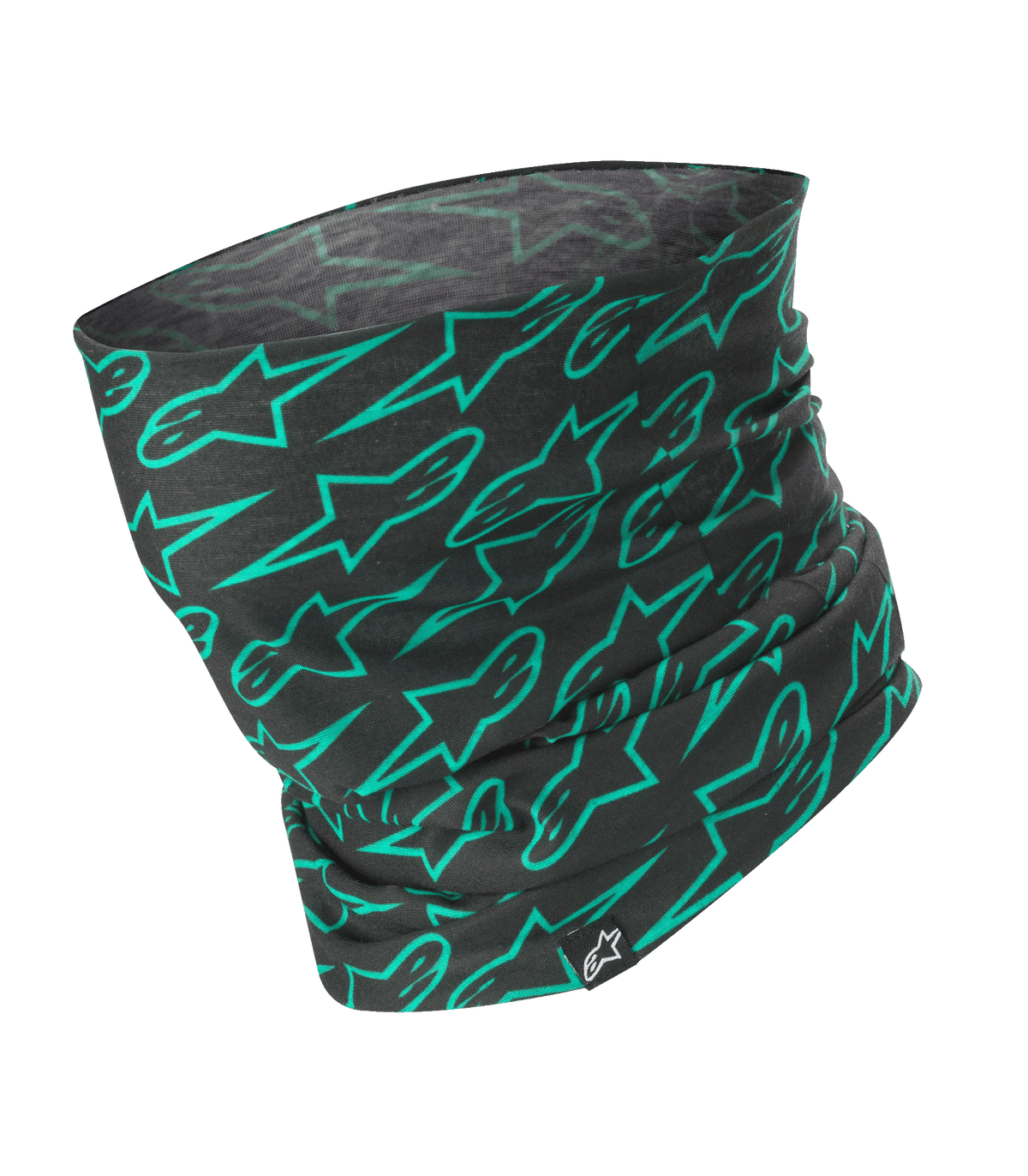 Alpinestars Neck Tube, Schwarz mit türkisfarbenem Astars Logo-Muster, leichter Motorrad-Nackenschlauch, seidiger windresistenter Basis-Layer, Unisex-Schutzzubehör