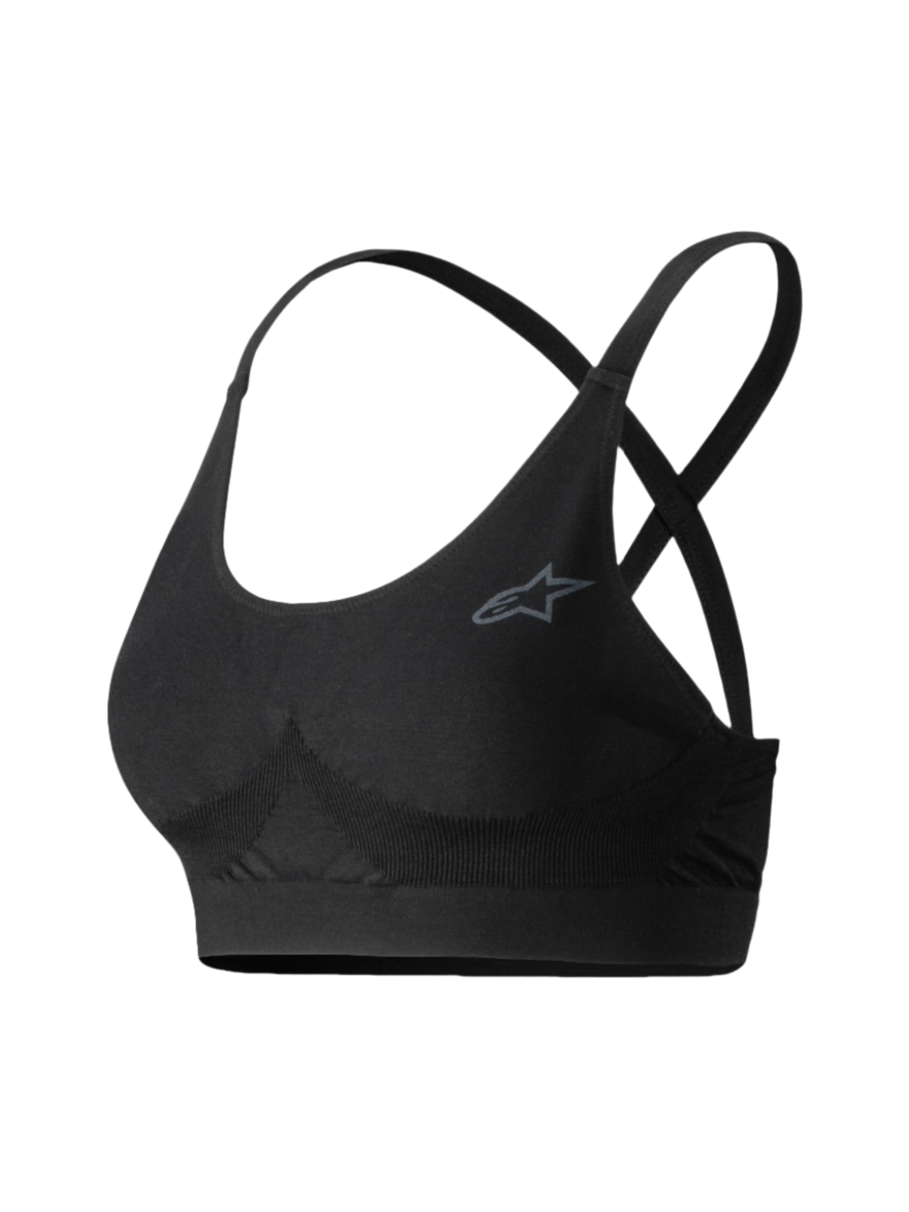 Alpinestars Stella TECH ZX Bra, Auto-Rennsport-Base-Layer-Oberteil, Schwarz mit überkreuzten Trägern und grauem Logo, flammhemmende Motorsport-Unterwäsche für Damen
