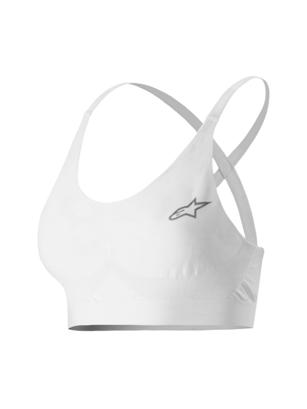 Alpinestars Stella TECH ZX Bra, Motorsport-Baselayer für Damen, Weiß, mit kleinem grauem Stern-Logo, leichtes, flammhemmendes LENZING™ FR-Gewebe, dünne Träger und stützendes Band für professionelle Performance im Autorennsport