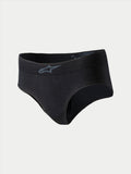 Alpinestars Stella TECH ZX Briefs, women's racing underwear, black with grey logo on the waistband, lightweight flame-resistant base layer, FIA 8856-2018 certified, designed for auto racing performance.