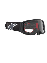 Alpinestars Supertech Corp Goggles, Motocross-Brille, Schwarz-Grau-Klar, mit klarem Polycarbonat-Glas, breites schwarzes Band mit grau-weißem Astars-Logo, 3D-geformter Gesichtsschaum, leistungsstarke Schutzbrille für den Offroad-Rennsport