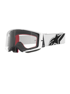 Alpinestars Supertech Corp Goggles, Motocross Goggles, White and Clear, white frame with clear polycarbonate lens, white strap with prominent black Alpinestars logo, red and black multi-layer face foam