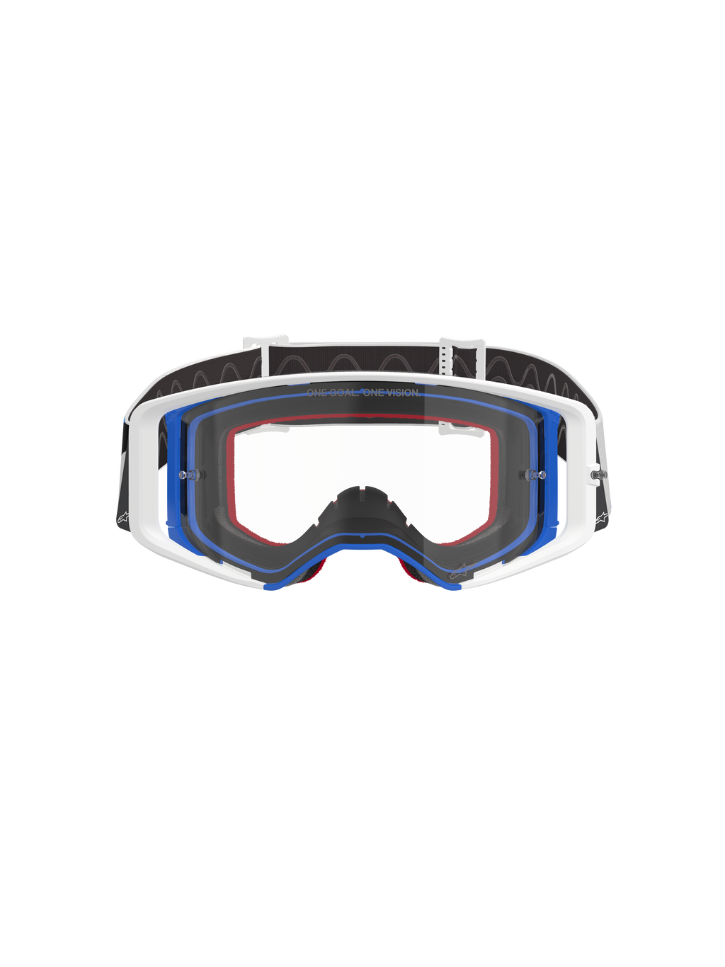 Alpinestars Supertech Corp Goggles, Motocross-Brille, Blau, Weiß und Orange mit klarem Glas, schwarzes Band mit weißem Logo, professionelle Offroad-Rennbrille mit weitem Sichtfeld und doppelt eingespritztem Rahmendesign