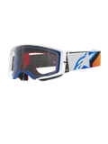 Alpinestars Supertech Corp Goggles, Motocross-Brille, Blau, Orange und Weiß, Klare Scheibe mit weißem Rahmen und blauen Akzenten, breites Band mit Alpinestars Stern-Logo und Silikon-Grip, Hochleistungs-Schutzbrille für den Offroad-Rennsport