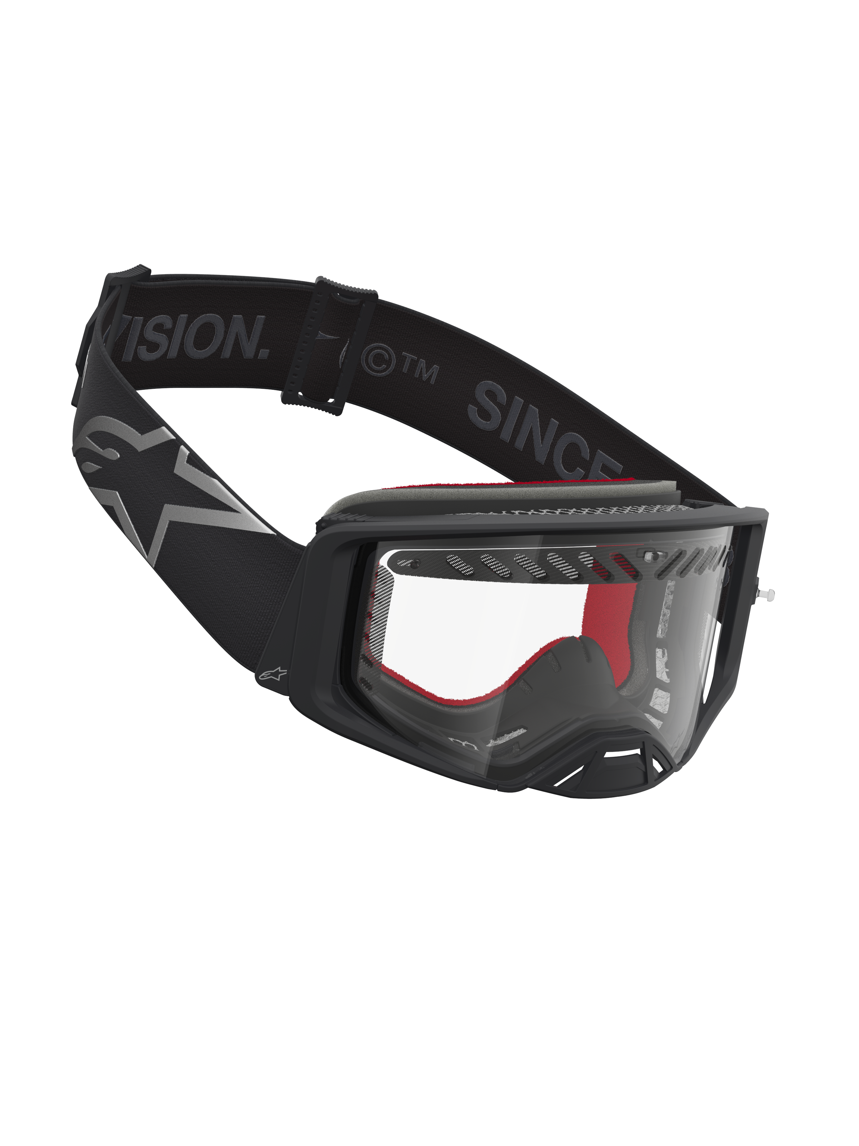 Alpinestars Supertech Dura Air Fluid Schutzbrille, Profi-Motocross-Brille in Schwarz und Silber mit klarer Polycarbonat-Linse.