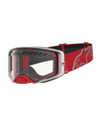 Alpinestars Supertech Schutzbrille Dura Air Fluid, Motocross-Schutzbrille in Rot und Silber mit klarer Polycarbonat-Scheibe.