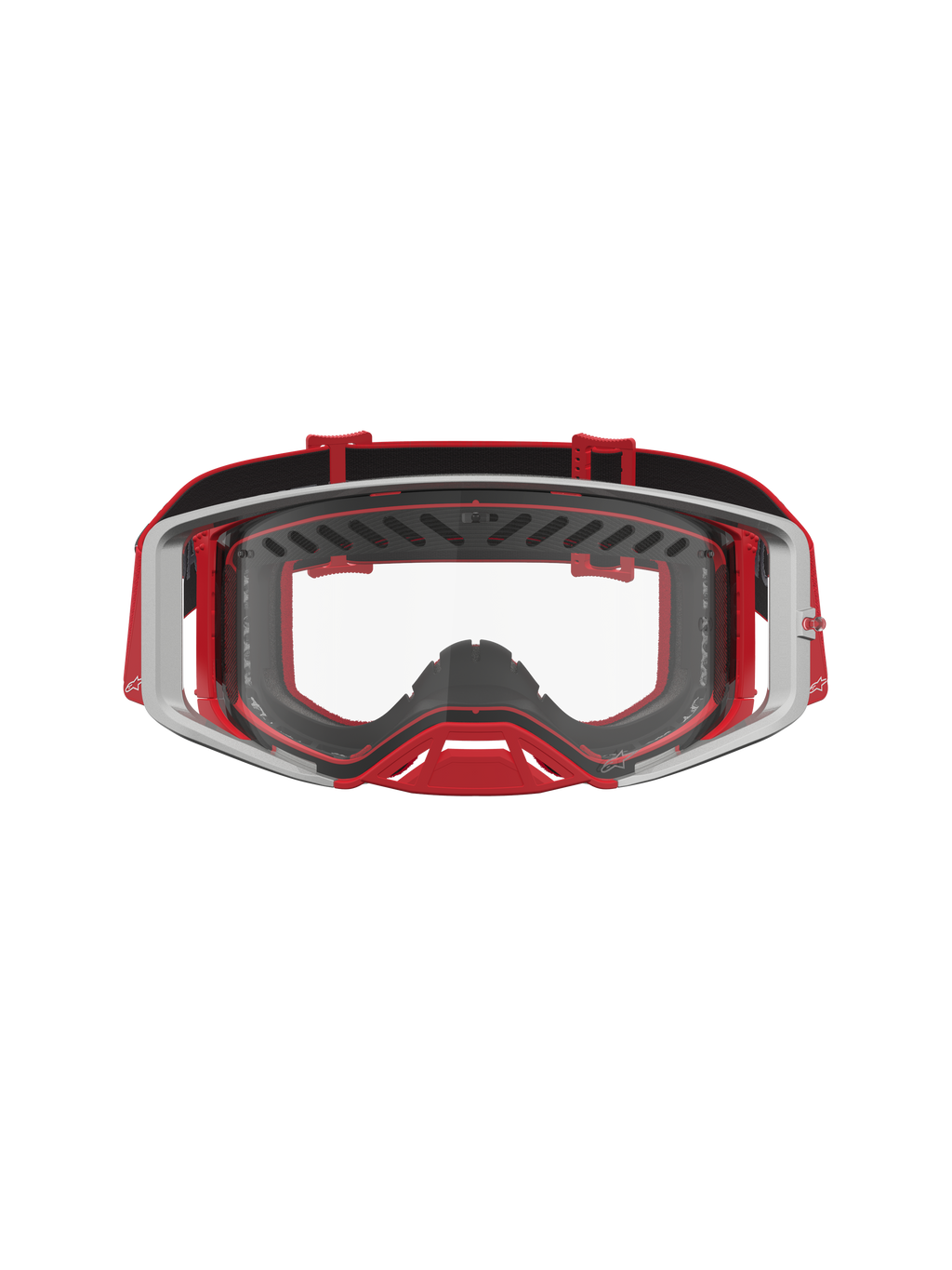 Alpinestars Supertech Schutzbrille Dura Air Fluid, Motocross-Brille in Rot und Silber mit klarer Polycarbonat-Linse.