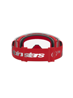 Supertech Schutzbrille Dura Air Fluid, Motocross-Brille in Rot und Silber, verstellbares Logo-Band und Schaumstoffpolsterung.