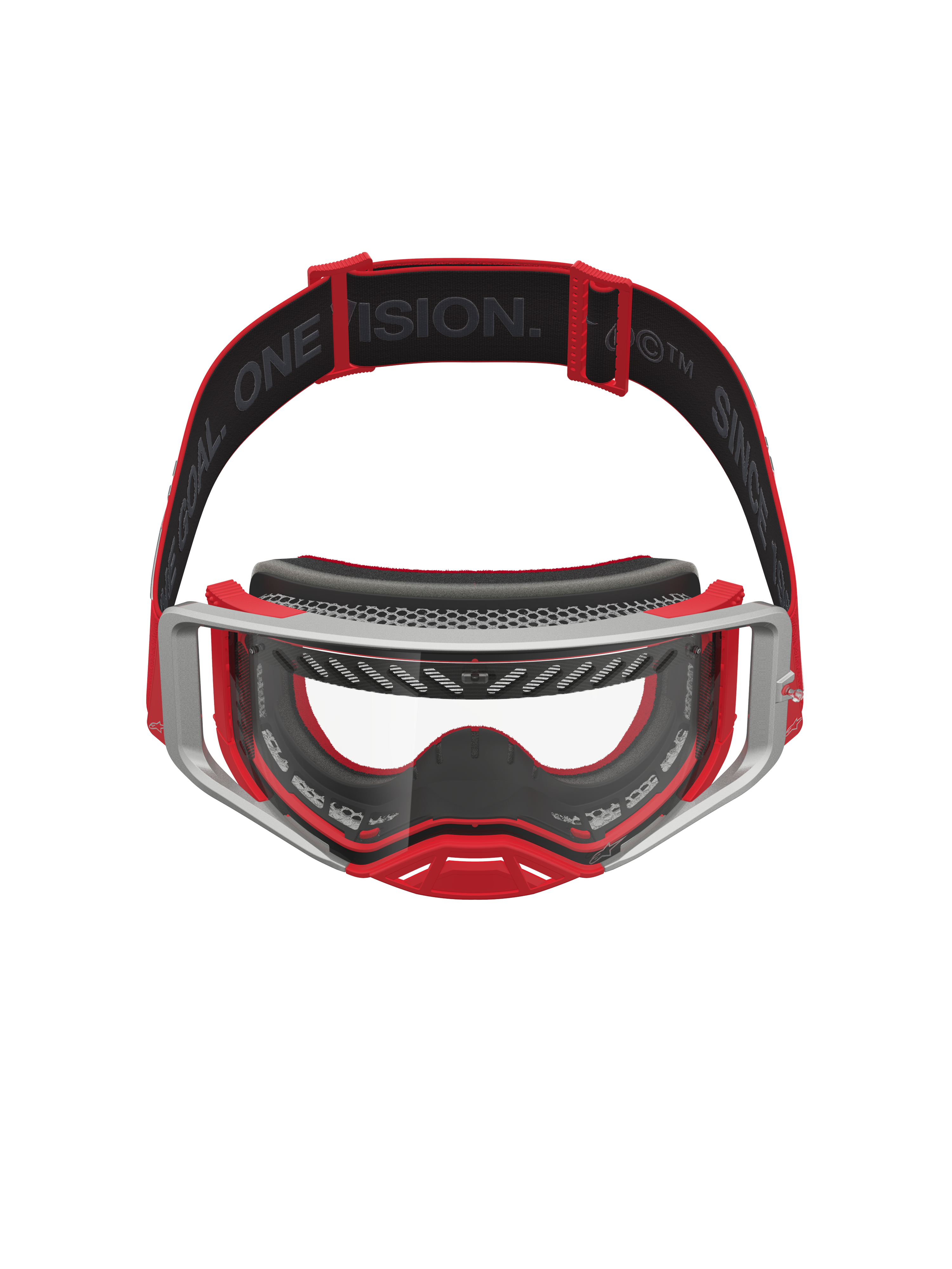 Alpinestars Supertech Schutzbrille Dura Air Fluid, professionelle Motocross-Schutzbrille in Rot und Silber, klare Scheibe und fortschrittliches Belüftungssystem für optimalen Luftstrom beim Offroad-Rennsport.