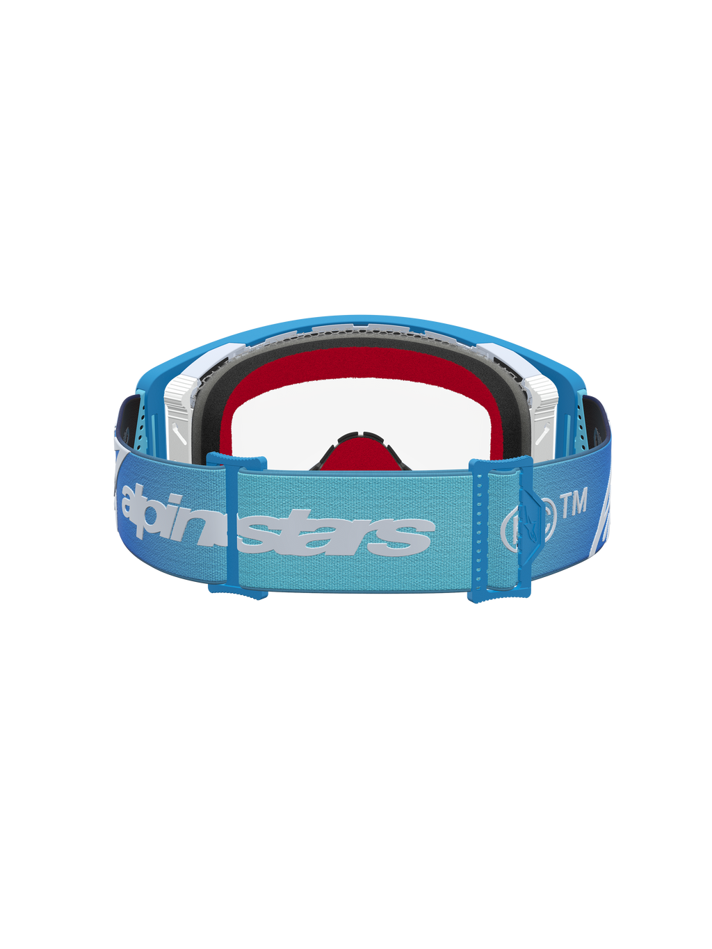 Alpinestars Supertech Dura Air Schutzbrille Fluid, Motocross-Brille, Blau und Silber, klare Scheibe, verstellbarer Logo-Gurt.