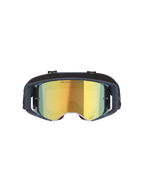 Alpinestars Supertech Vision Vista Goggles, Motocross Goggles, Black Mirror Gold, front view featuring a gold mirrored lens and dark frame, professional off-road racing eyewear with "ONE GOAL. ONE VISION." text and logo details.